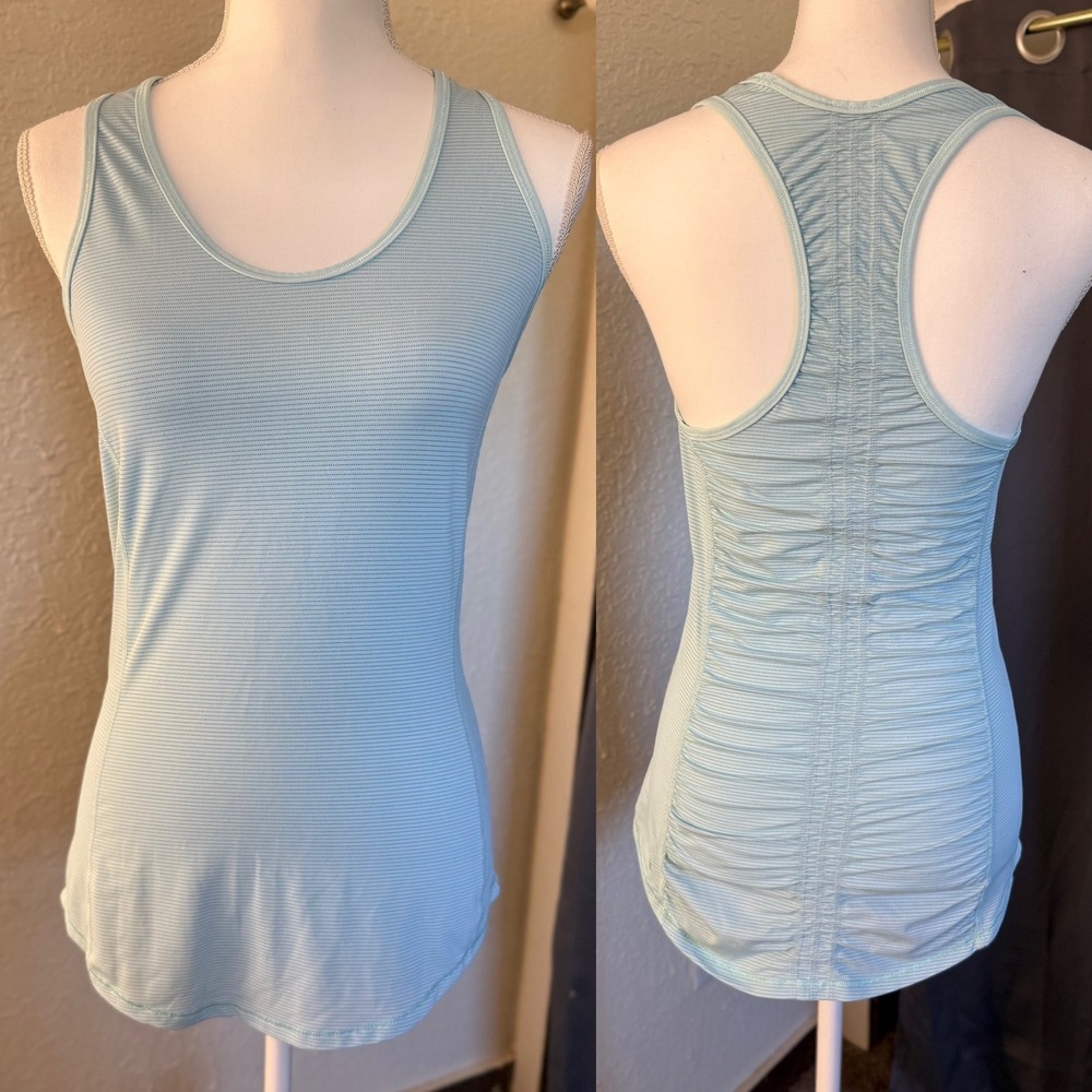 Lululemon Ruched Back Racerback Tank Top Blue Grey Striped Aprx 4/6